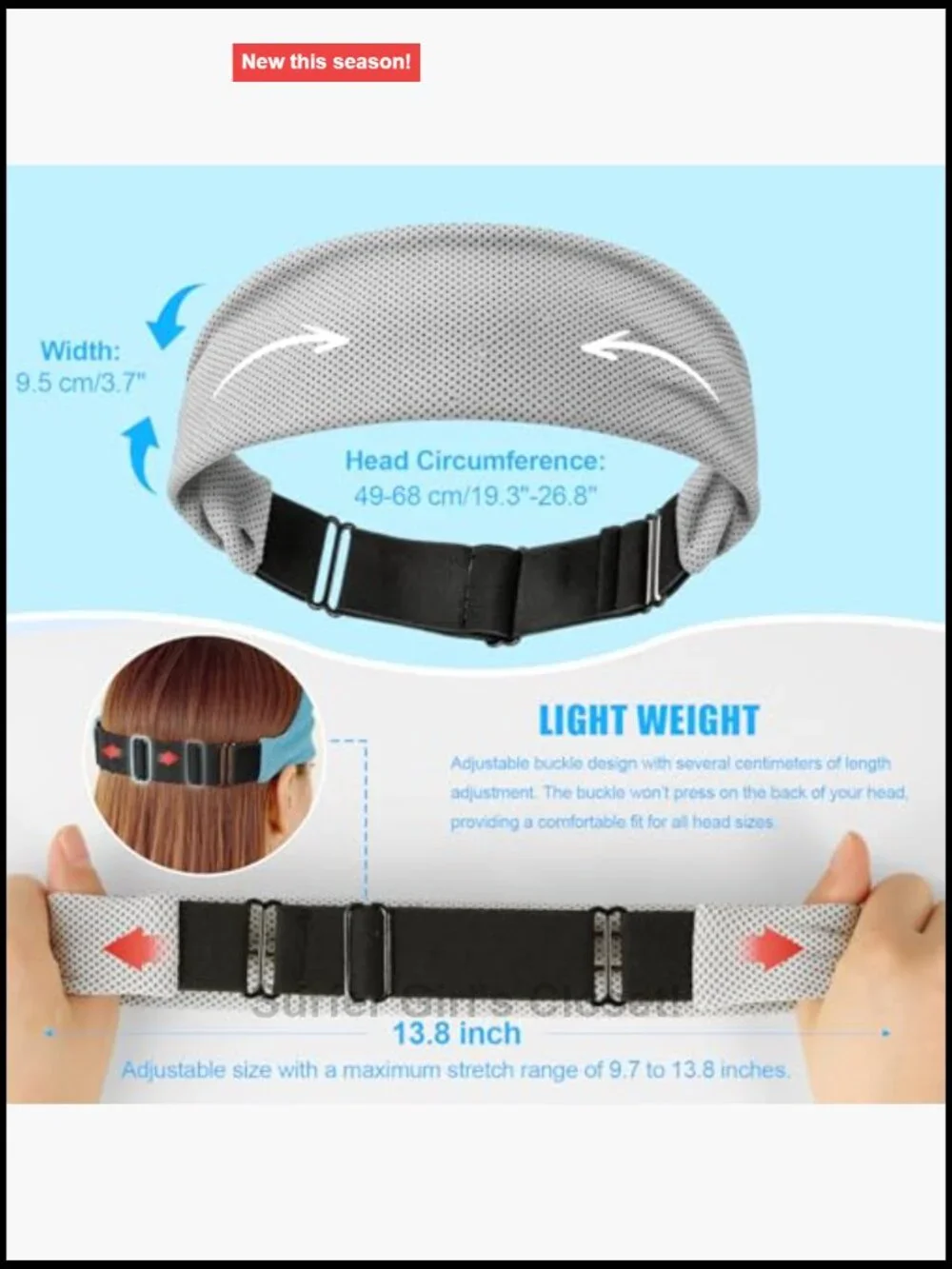 Cooling Headband Non-Slip Sweatband Moisture Wicking Sports Headband for